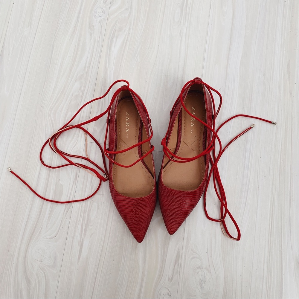 Zara TRF red lace up flats